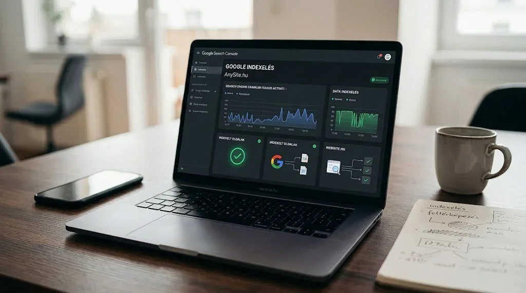 Google Search Console felület indexelési állapot grafikonnal és hibaelhárítási műszerfallal.
